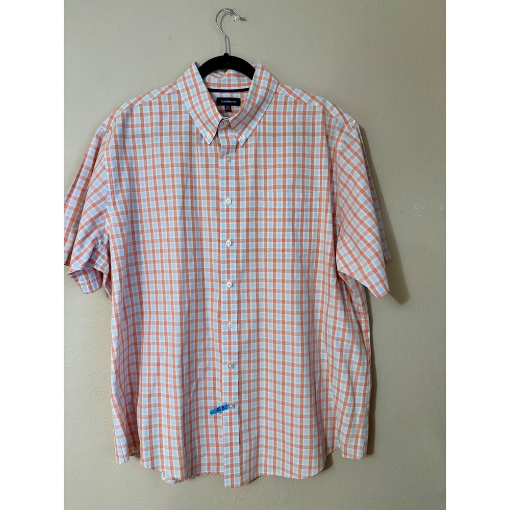Croft & Barrow Mens XL Orange Blue Plaid Short Sleeve Button Down Shirt Pocket